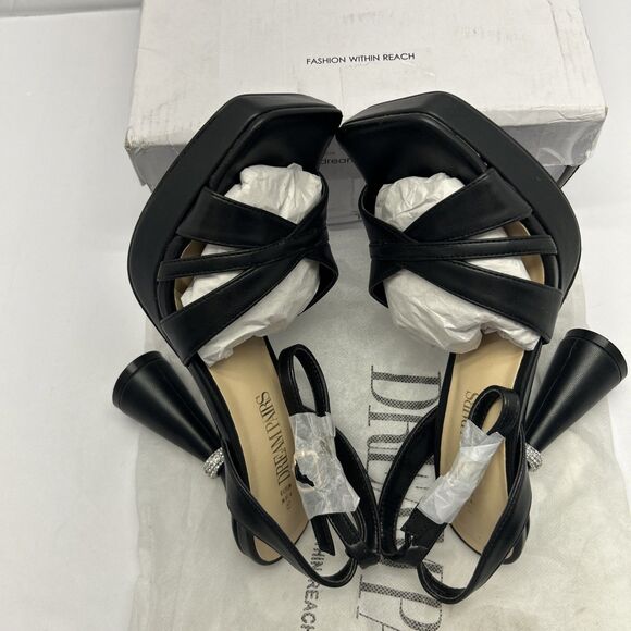 Dream Pairs High 4" Pyramid Heel Rhinestone Detail Ankle Strap Black SZ 6 NEW - Picture 3 of 8